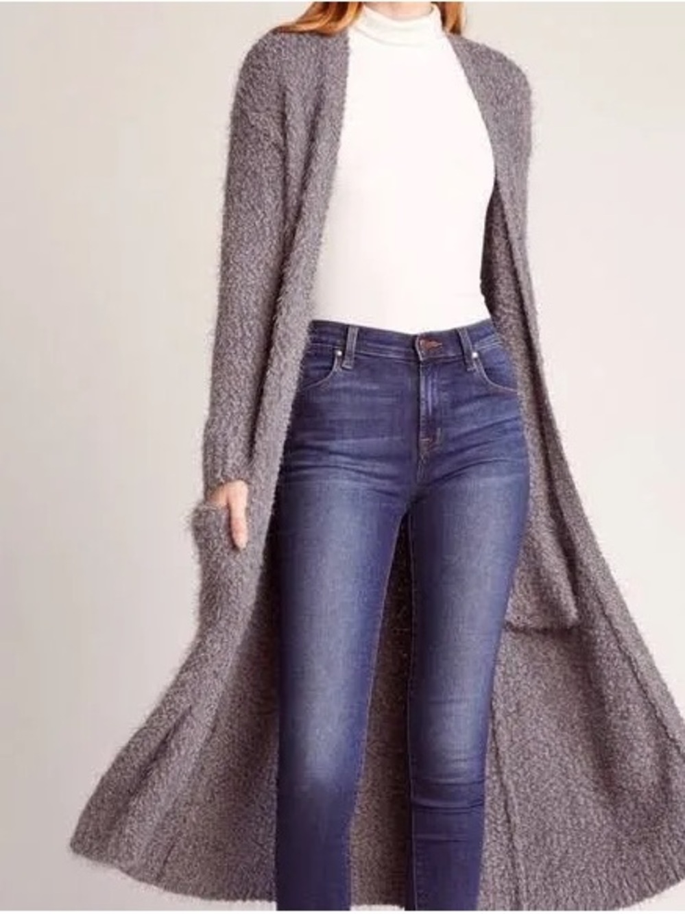 BB Dakota Plush Bouclé Open Cardigan in Light Gray